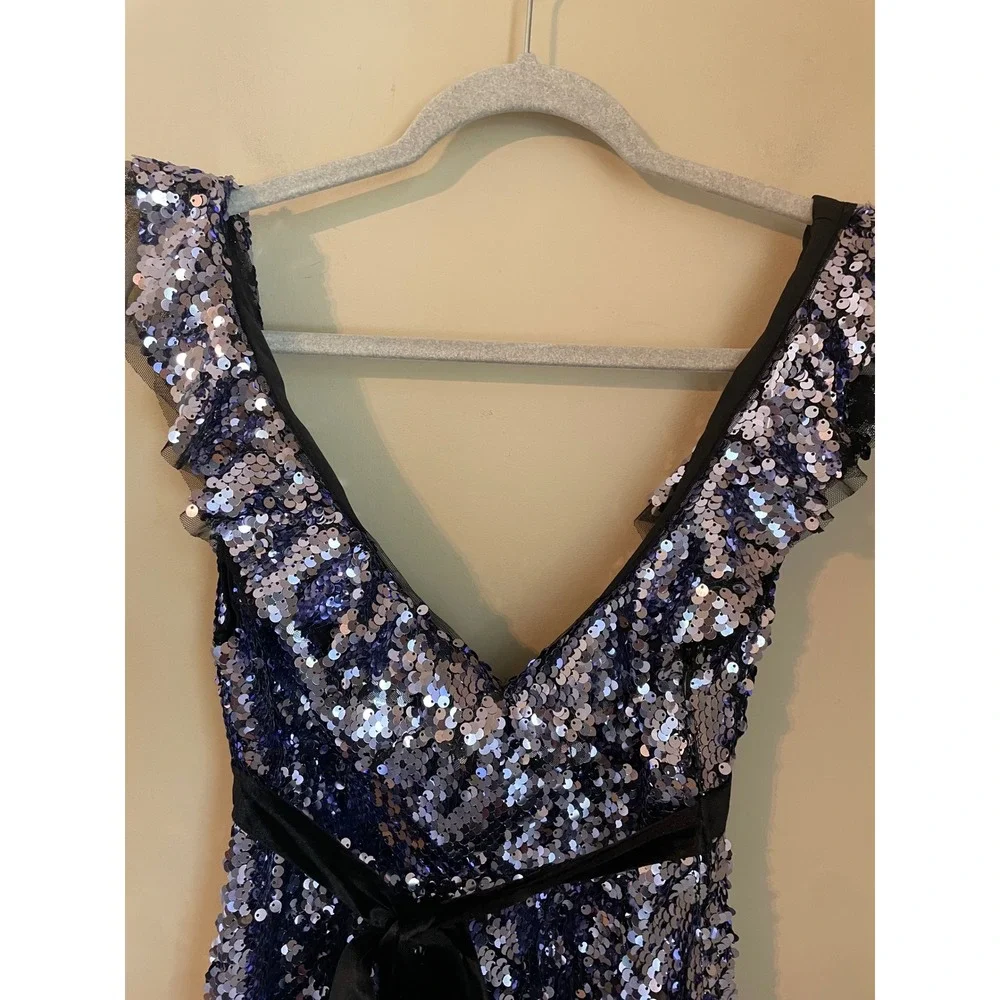 Free People Siren Sequin Mini‎ Dress Velvet Belt Purple Size 4 Party Cocktail